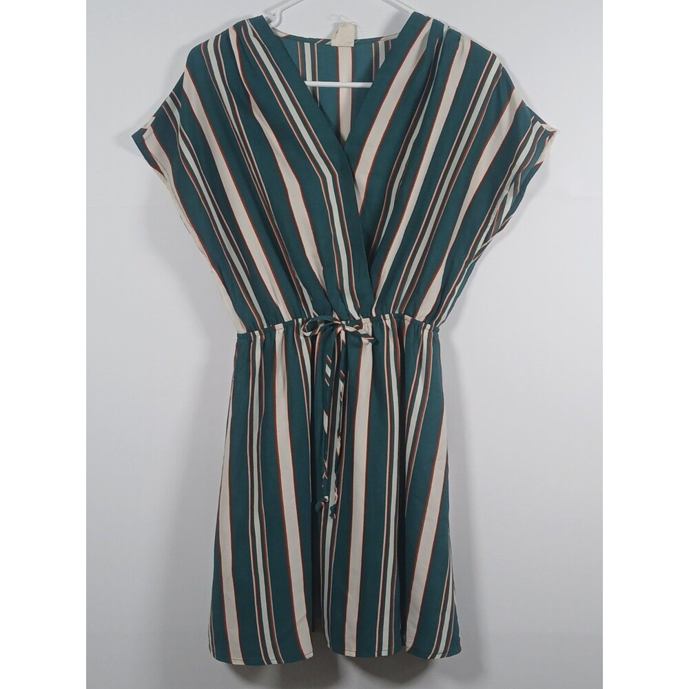 Pink Owl Apparel Striped V-Neck Tie Waist Dress Women’s Size S Lightweight Fair